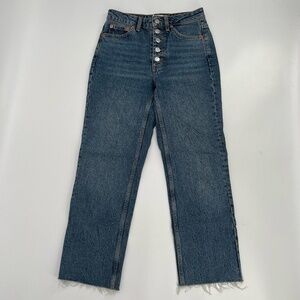 TopShop Straight Leg Button Fly Crop Frayed Hem Jeans Size 25 x 30 Women’s